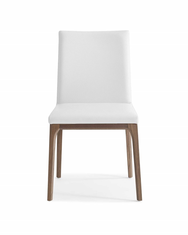 Set of Two White and Brown Upholstered Faux Leather Dining Side Chairs