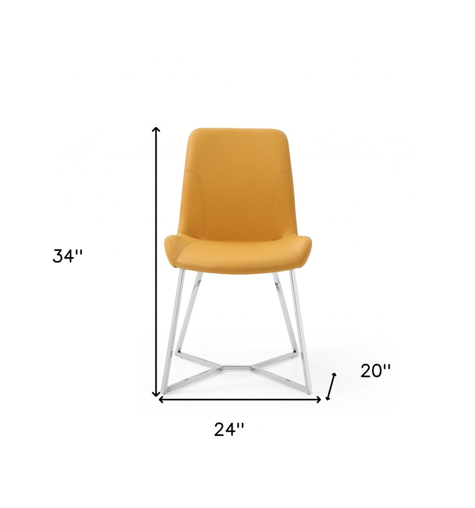Set of Two Orange and Silver Upholstered Dining Side Chairs