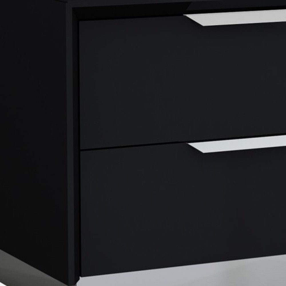 21" Black Wood Two Drawer Nightstand