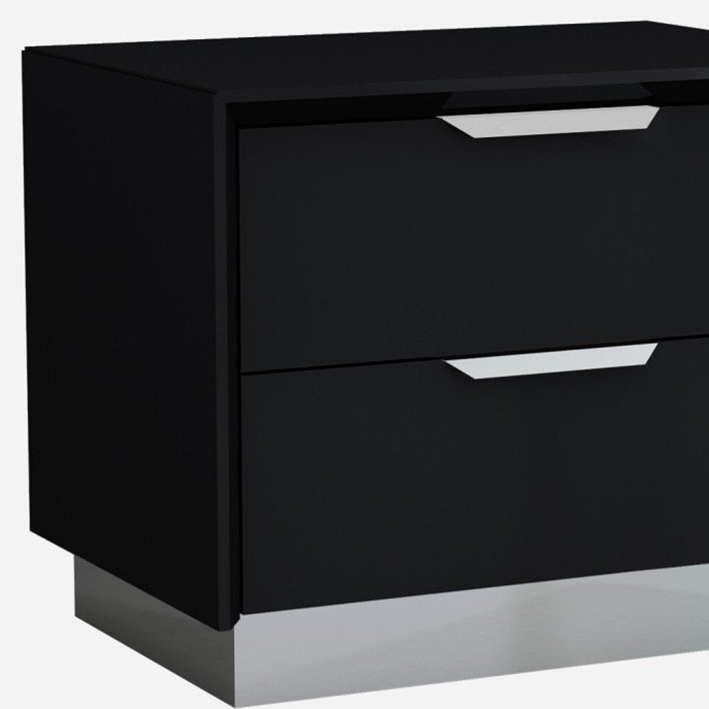 21" Black Wood Two Drawer Nightstand