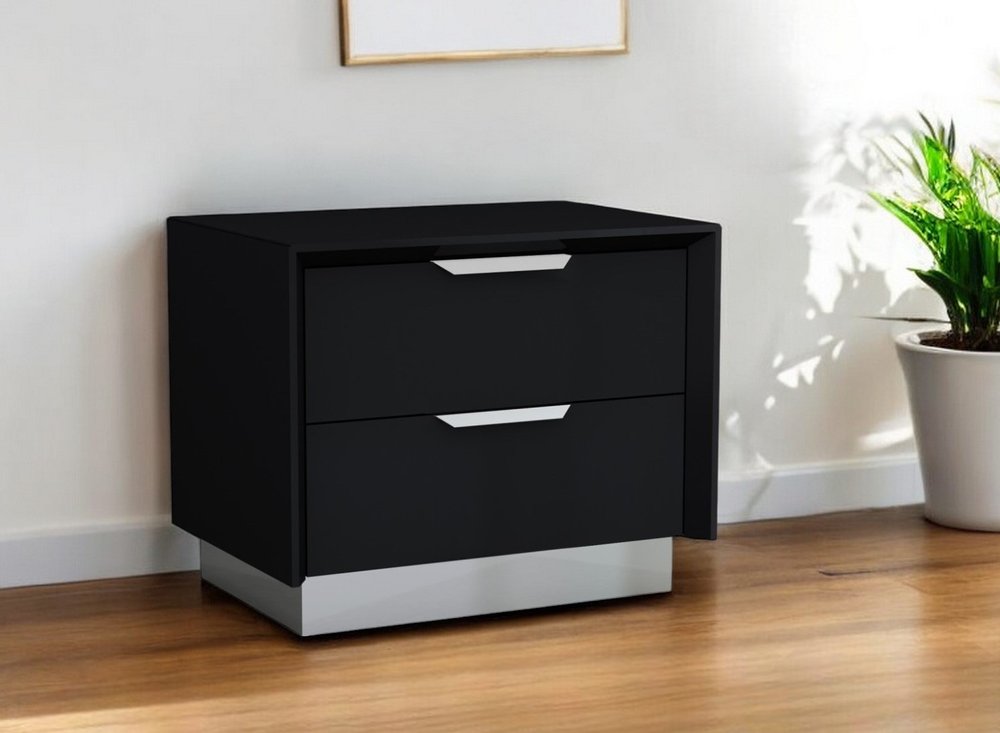 21" Black Wood Two Drawer Nightstand