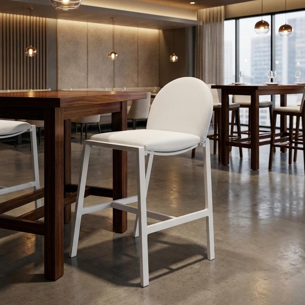 28" White Iron And Steel Counter Height Bar Chair