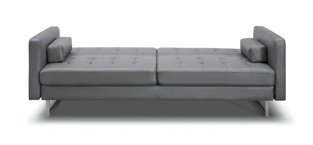 80" White Faux Leather Sleeper Sofa With Silver Legs
