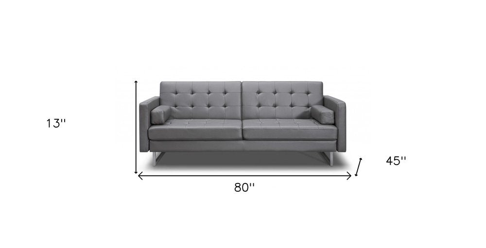 80" White Faux Leather Sleeper Sofa With Silver Legs