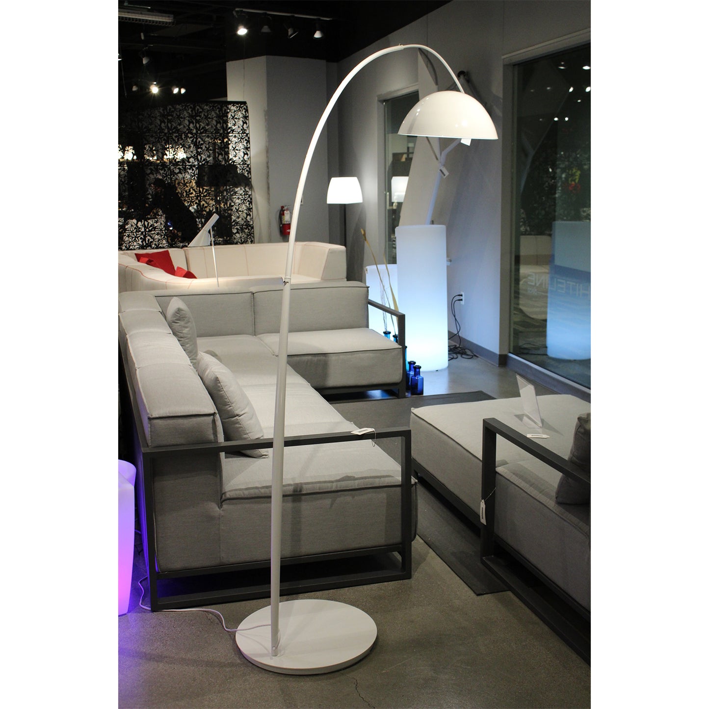 91" White Steel Arched With White Metal Shade