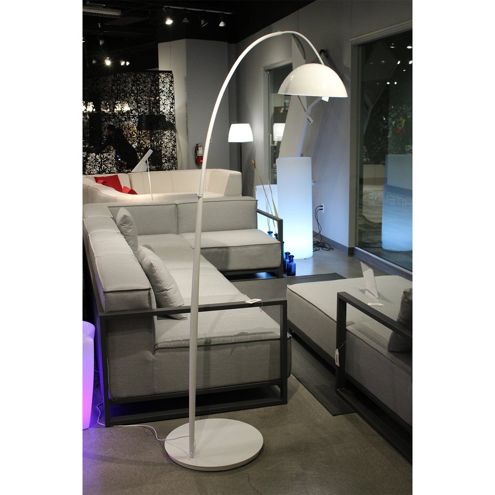 91" White Steel Arched With White Metal Shade