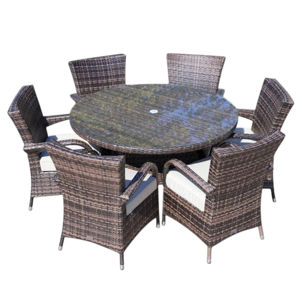 Seven Piece Clear and Gray Round Glass Dining Set
