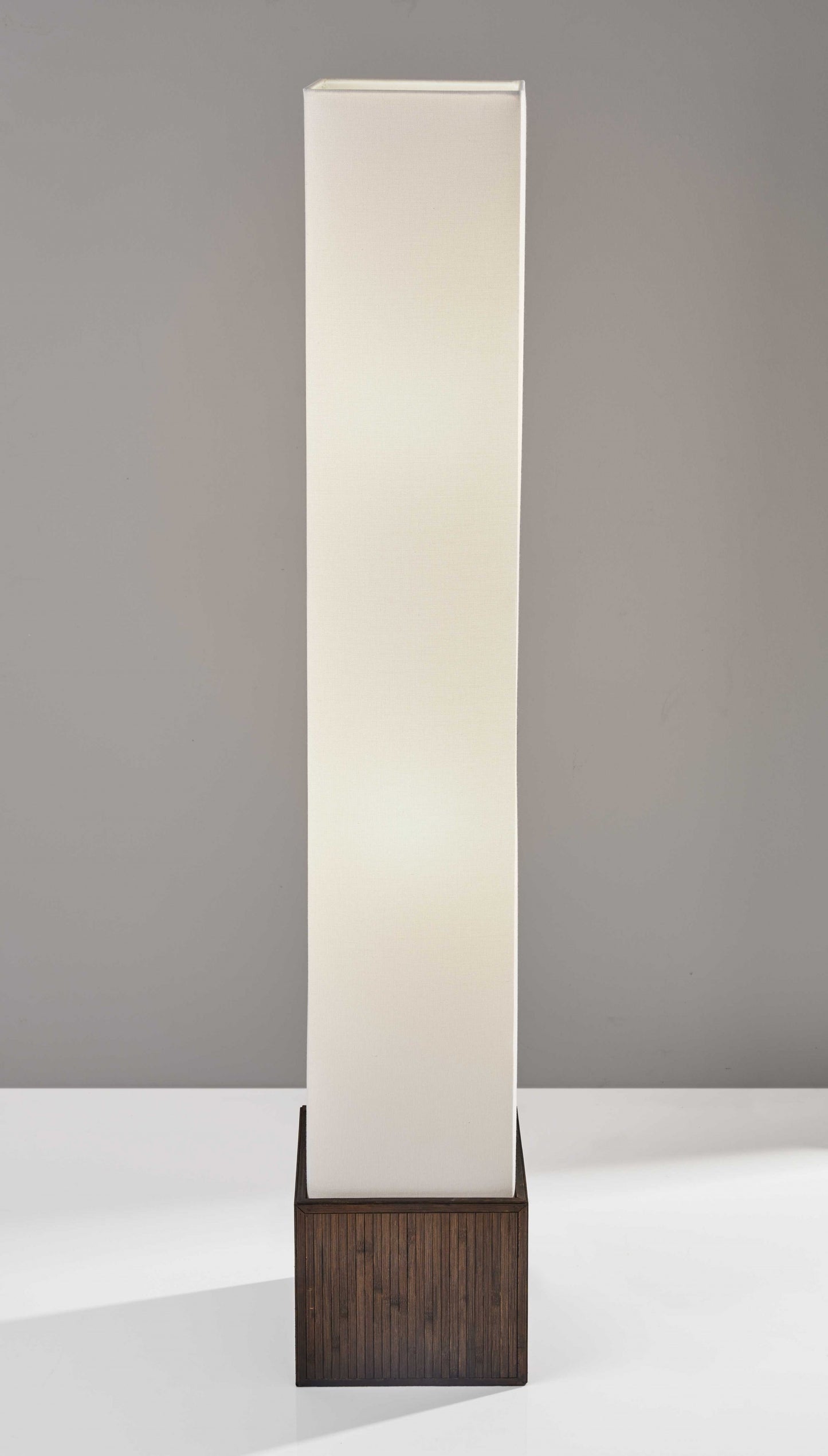 50" Brown And White Rattan Two Light Column Floor Lamp With White Fabric Shade