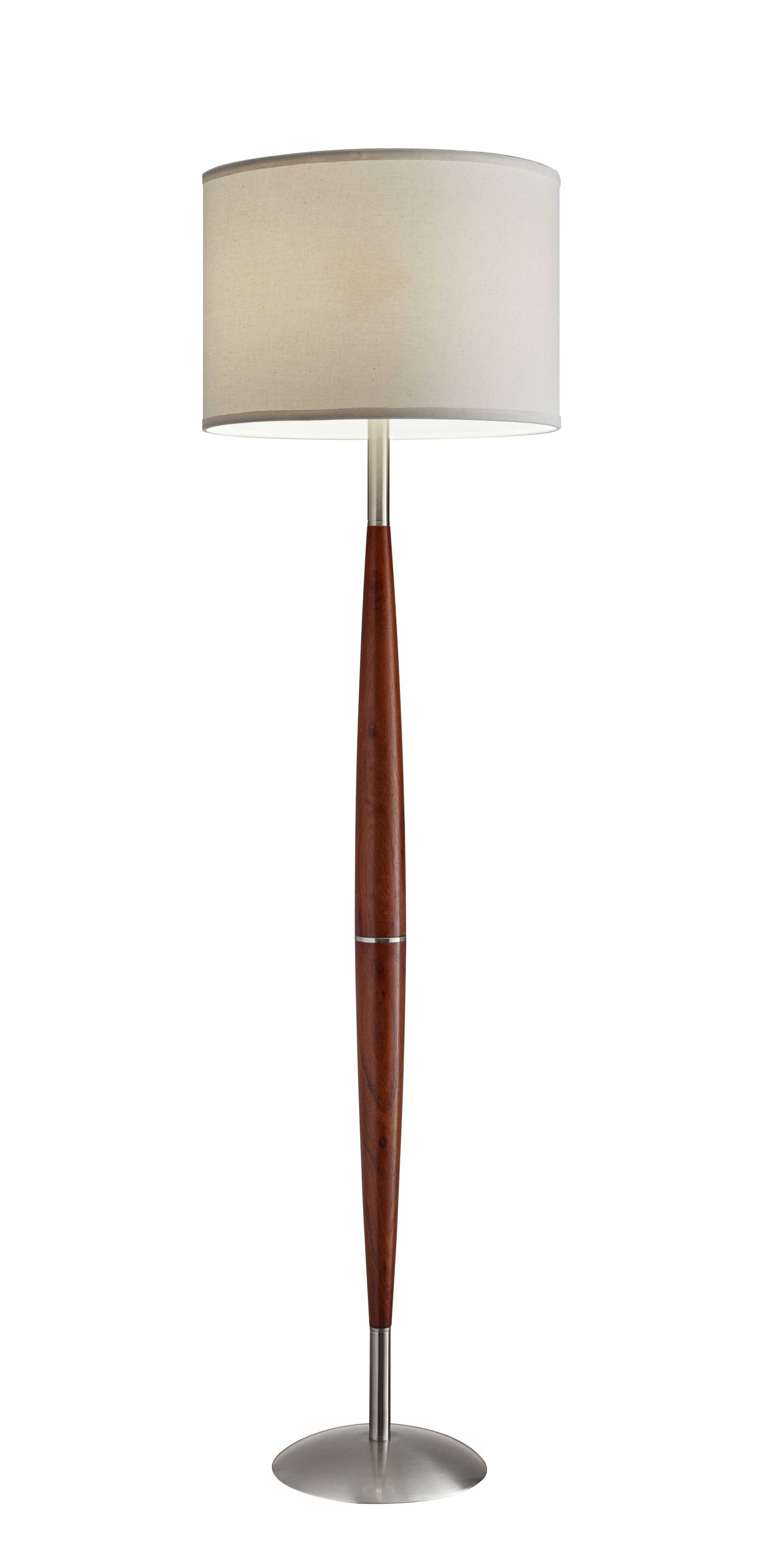 61" Brown And White Solid Wood Floor Lamp With White Fabric Drum Shade