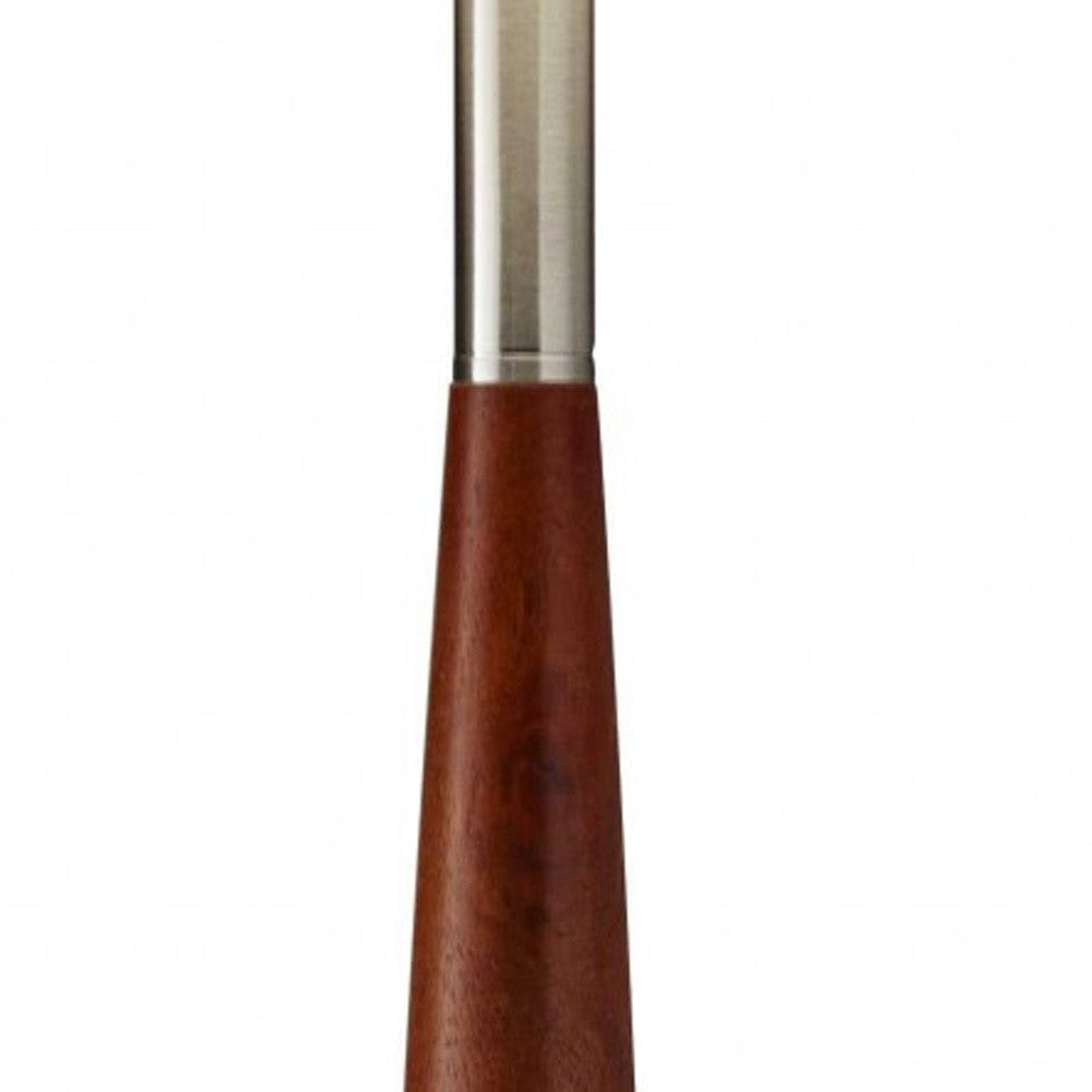 61" Brown And White Solid Wood Floor Lamp With White Fabric Drum Shade