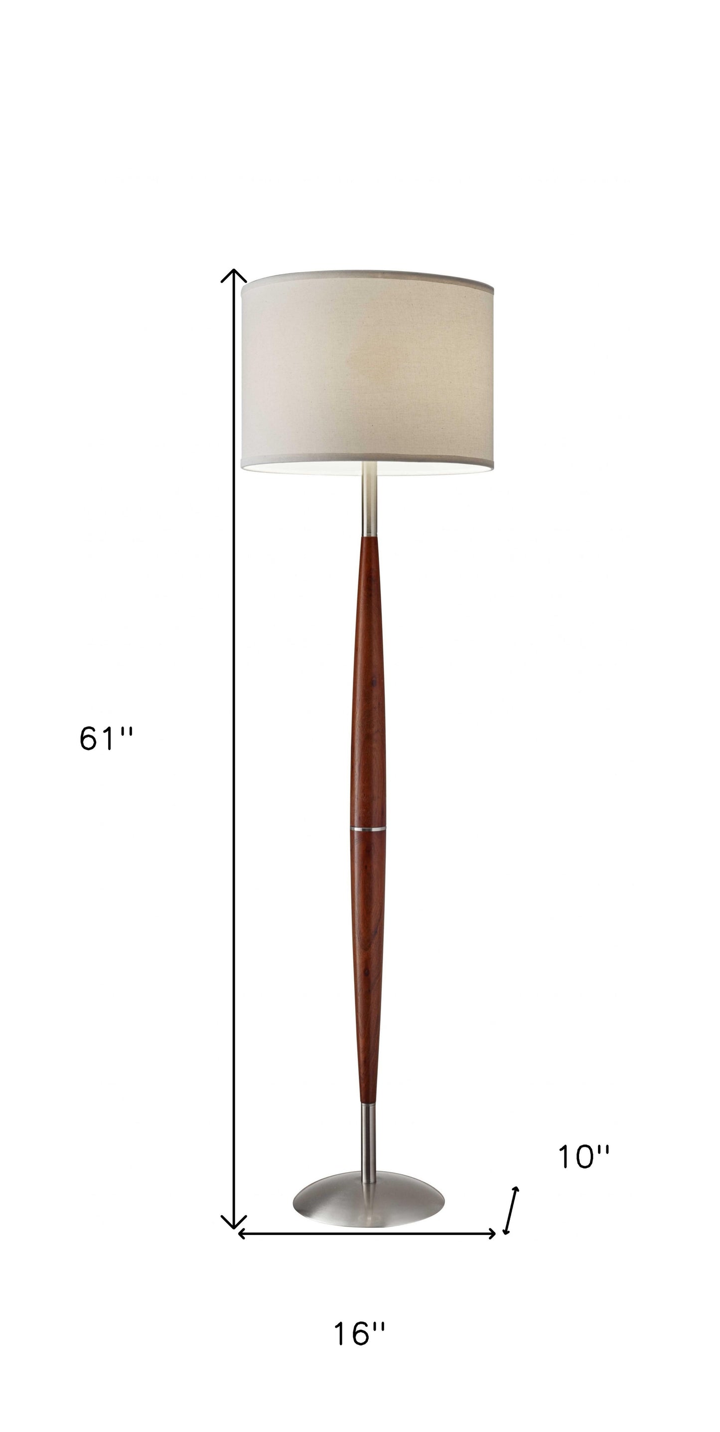 61" Brown And White Solid Wood Floor Lamp With White Fabric Drum Shade