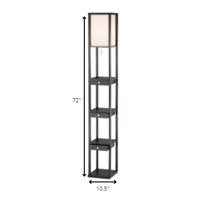 72" Black And Off White Column Floor Lamp With Off White Fabric Rectangular Shade