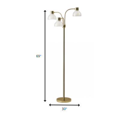 69" Gold Three Light Tree Floor Lamp With Clear Plastic Bowl Shade