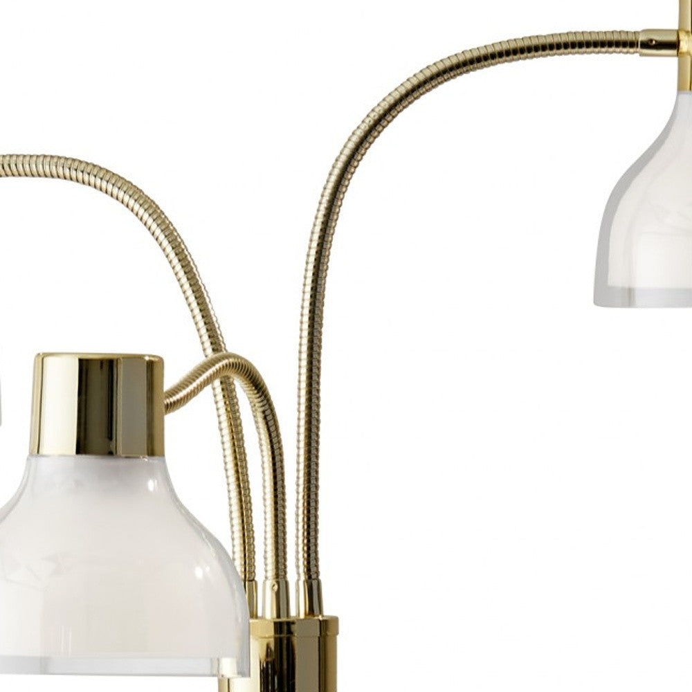 69" Gold Three Light Tree Floor Lamp With Clear Plastic Bowl Shade