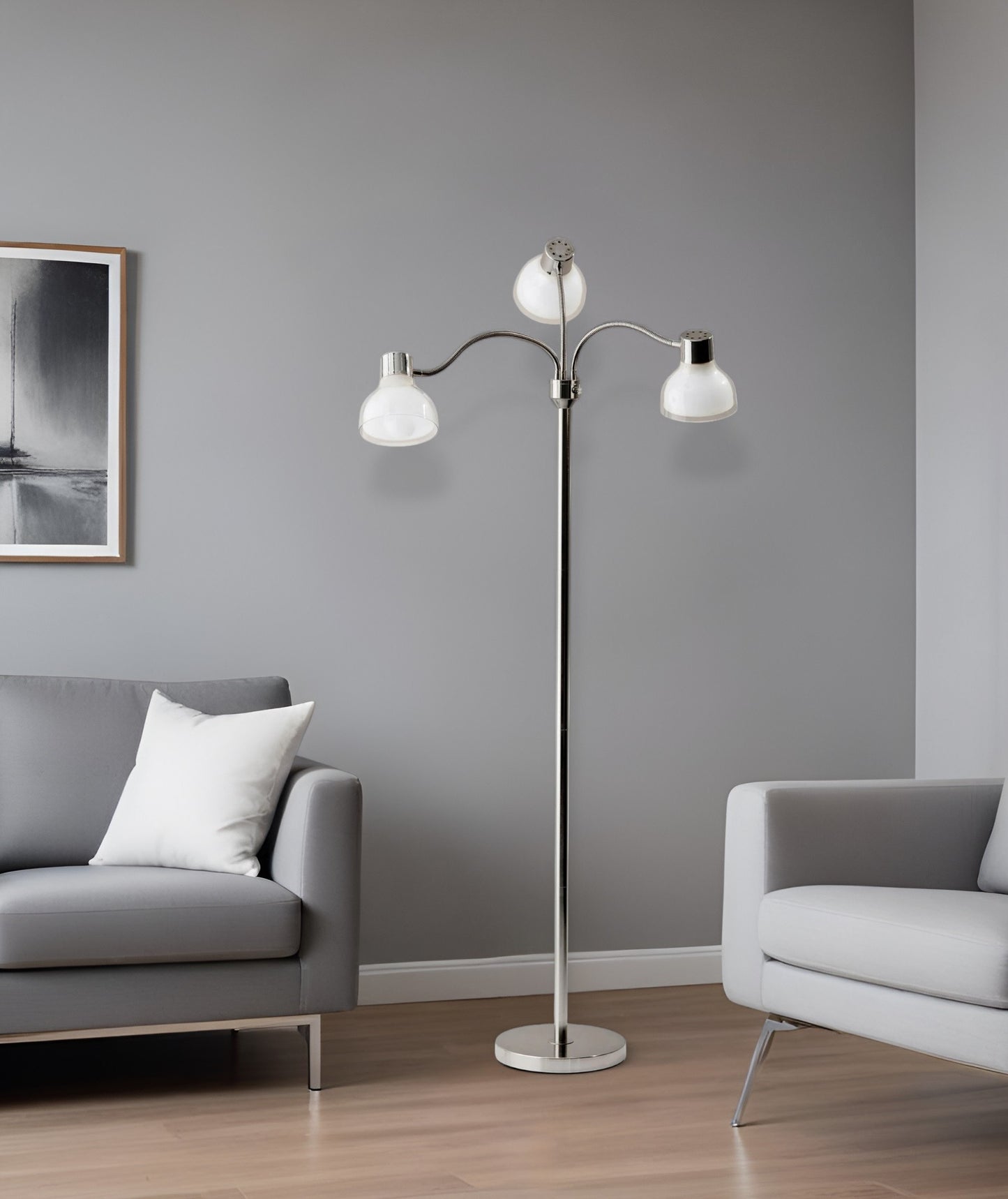69" Gold Three Light Tree Floor Lamp With Clear Plastic Bowl Shade