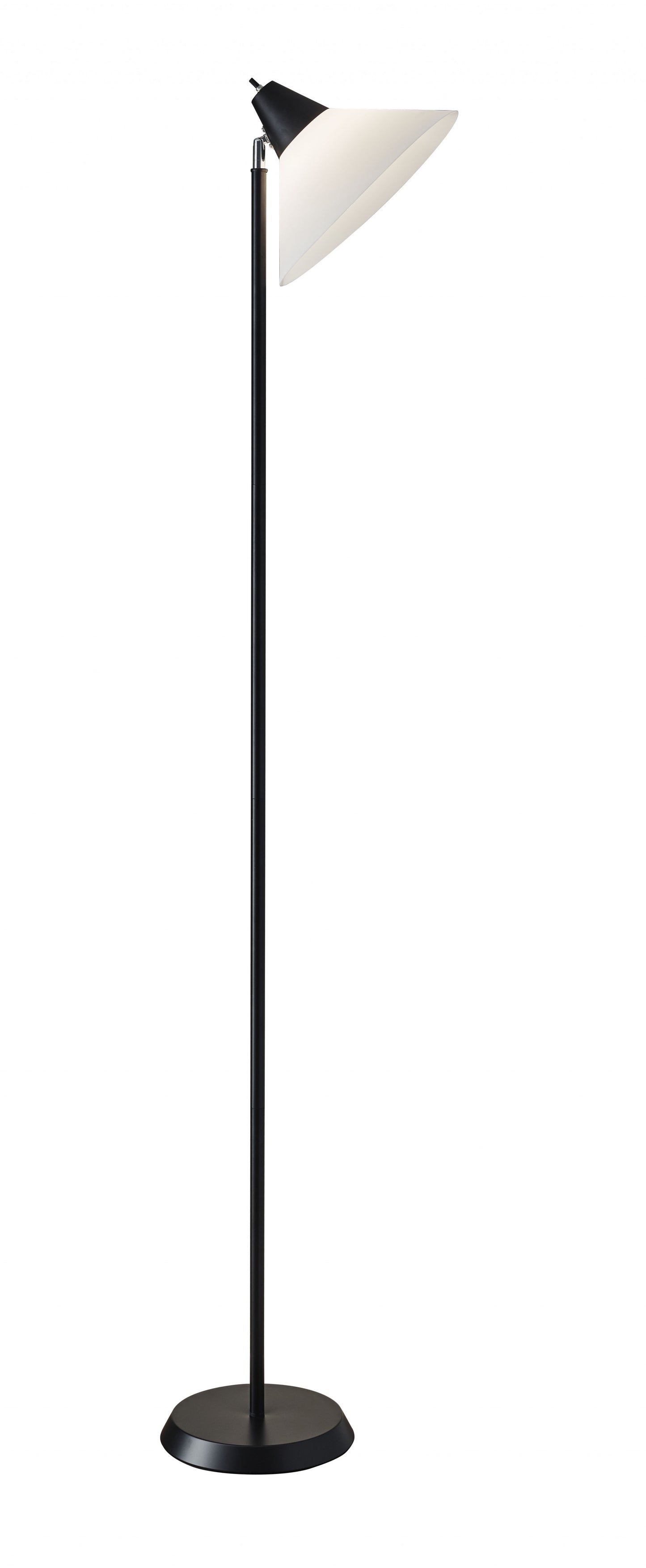 72" Black And White Floor Lamp With White Plastic Cone Shade