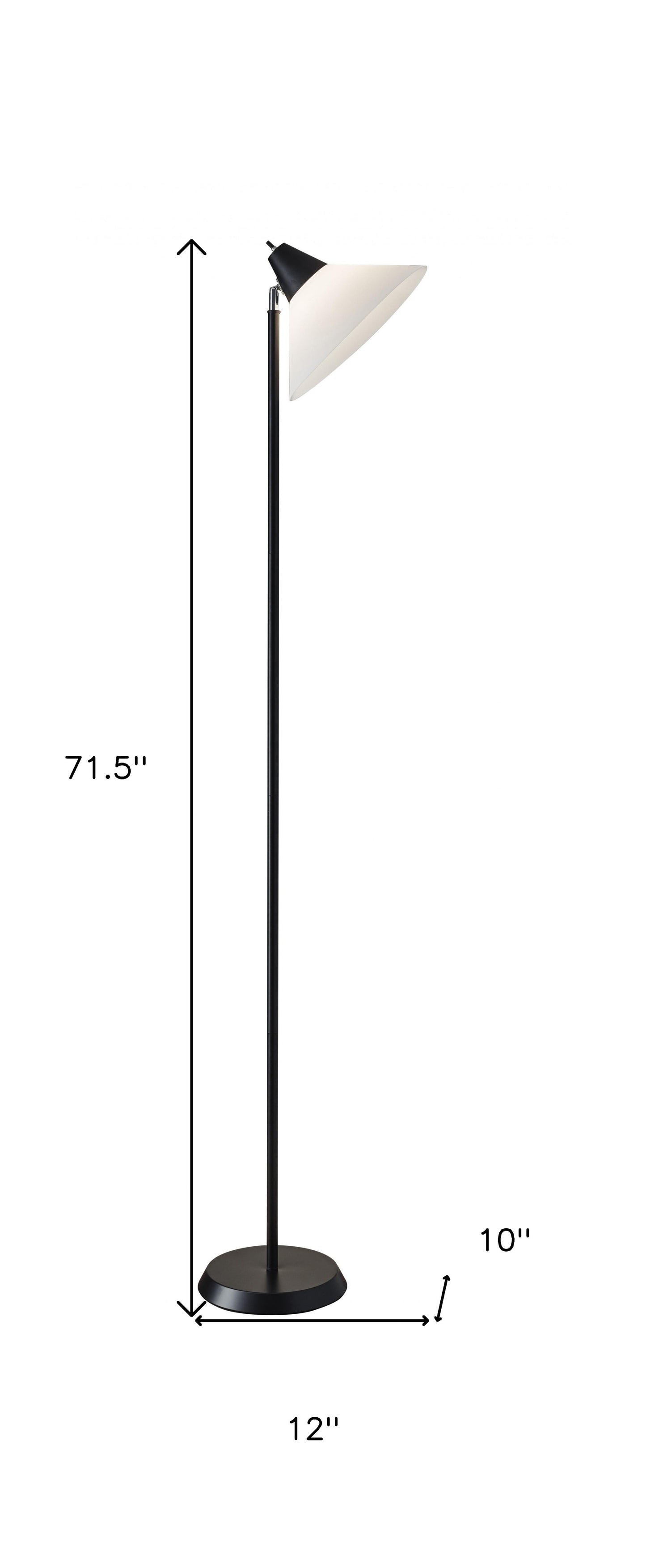 72" Black And White Floor Lamp With White Plastic Cone Shade