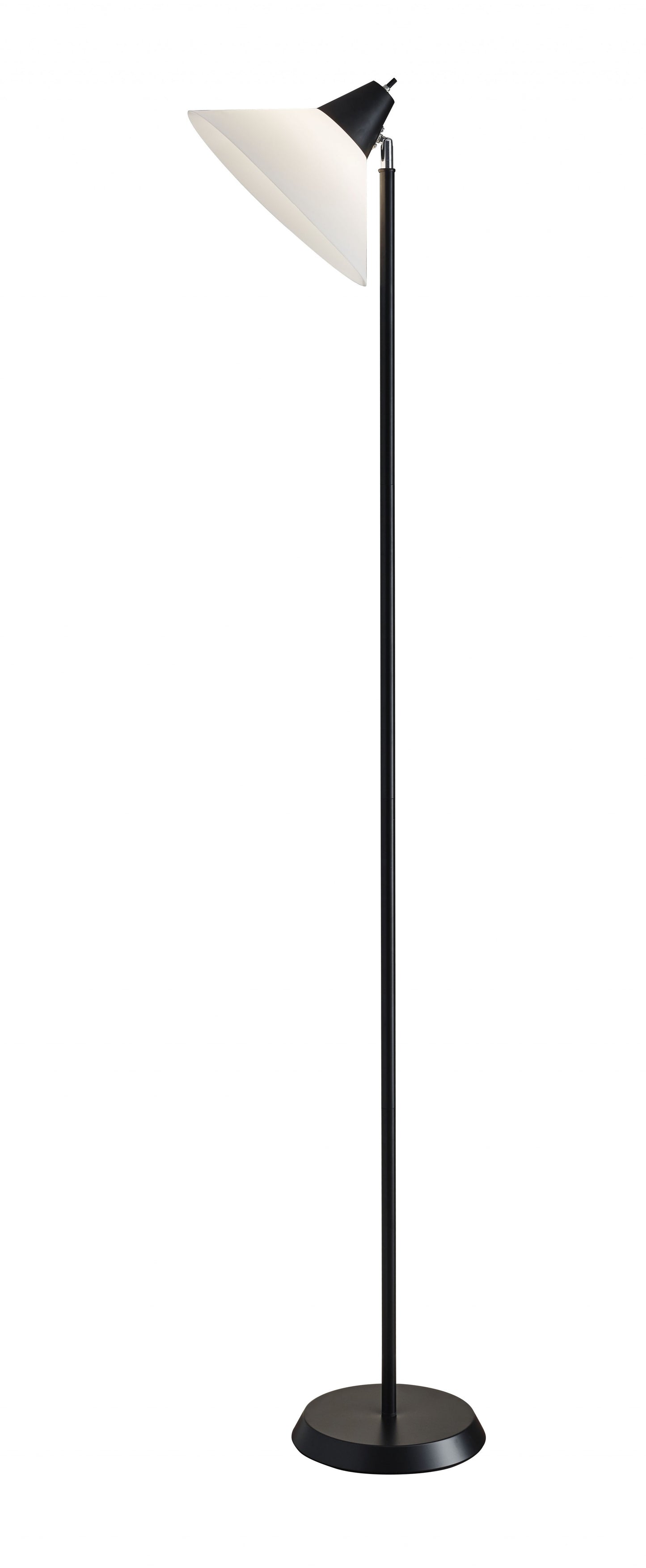 72" Black And White Floor Lamp With White Plastic Cone Shade