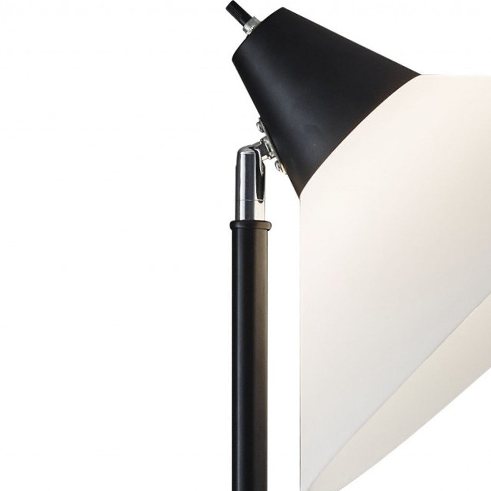72" Black And White Floor Lamp With White Plastic Cone Shade