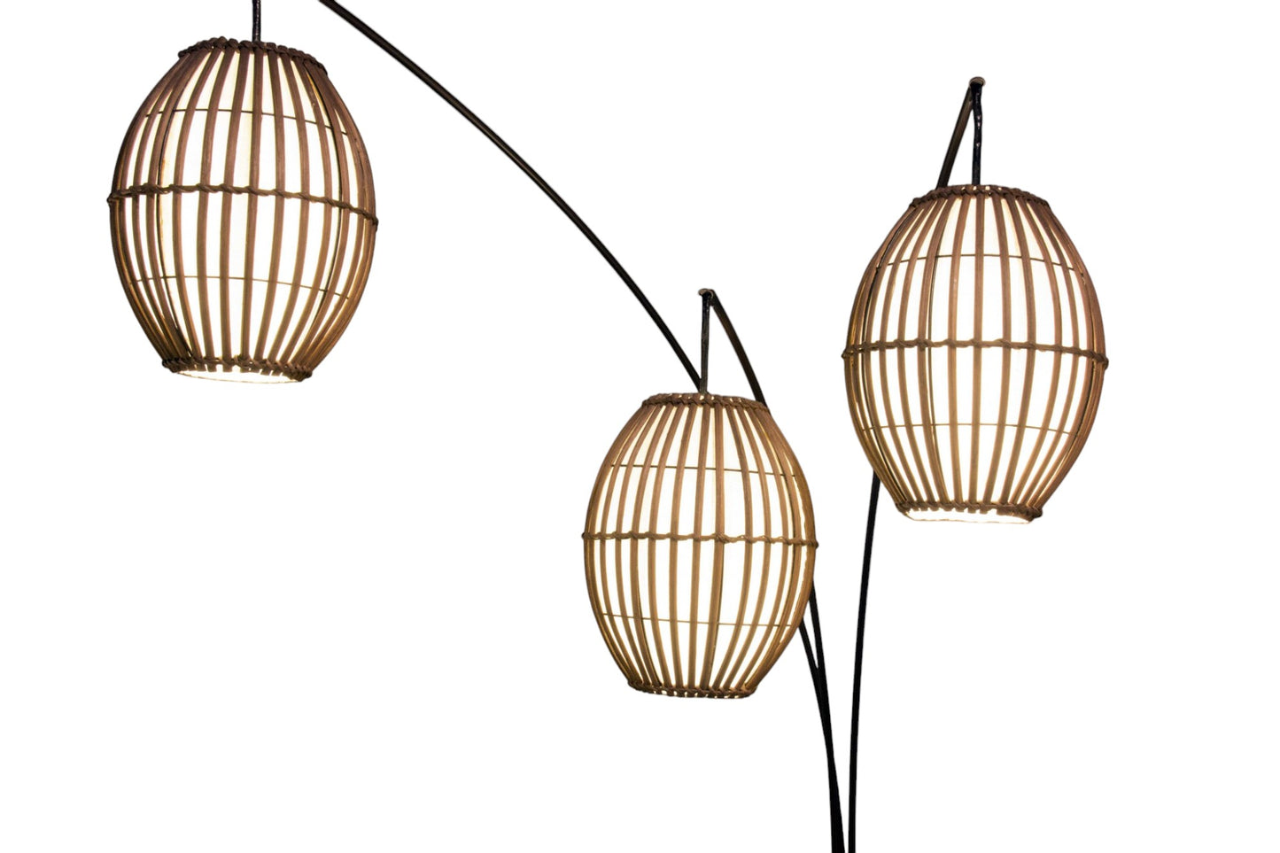82" Bronze Three Light Tree Floor Lamp With Beige Wicker Cage Shade