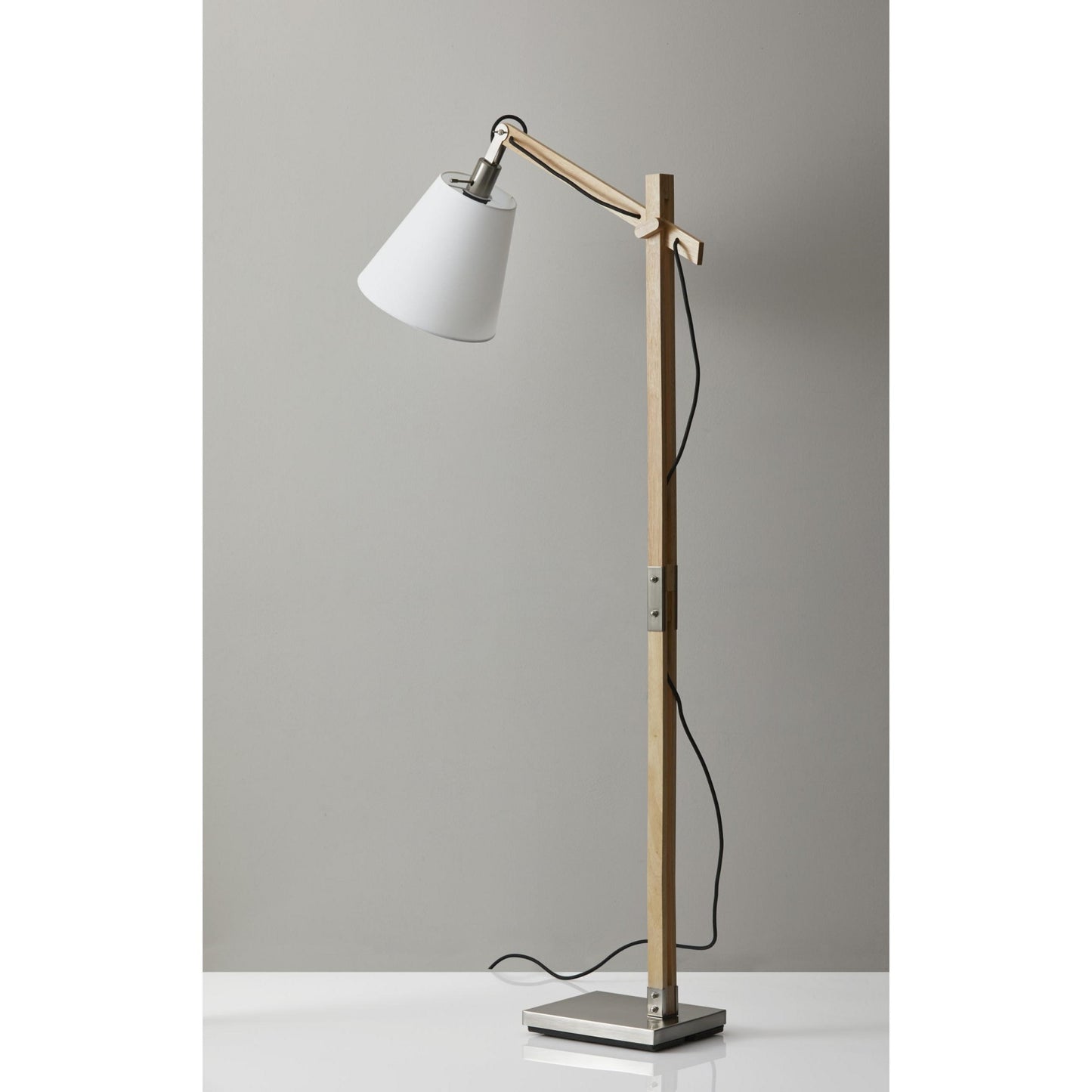 61" Natural Solid Wood Task With White Cotton Shade
