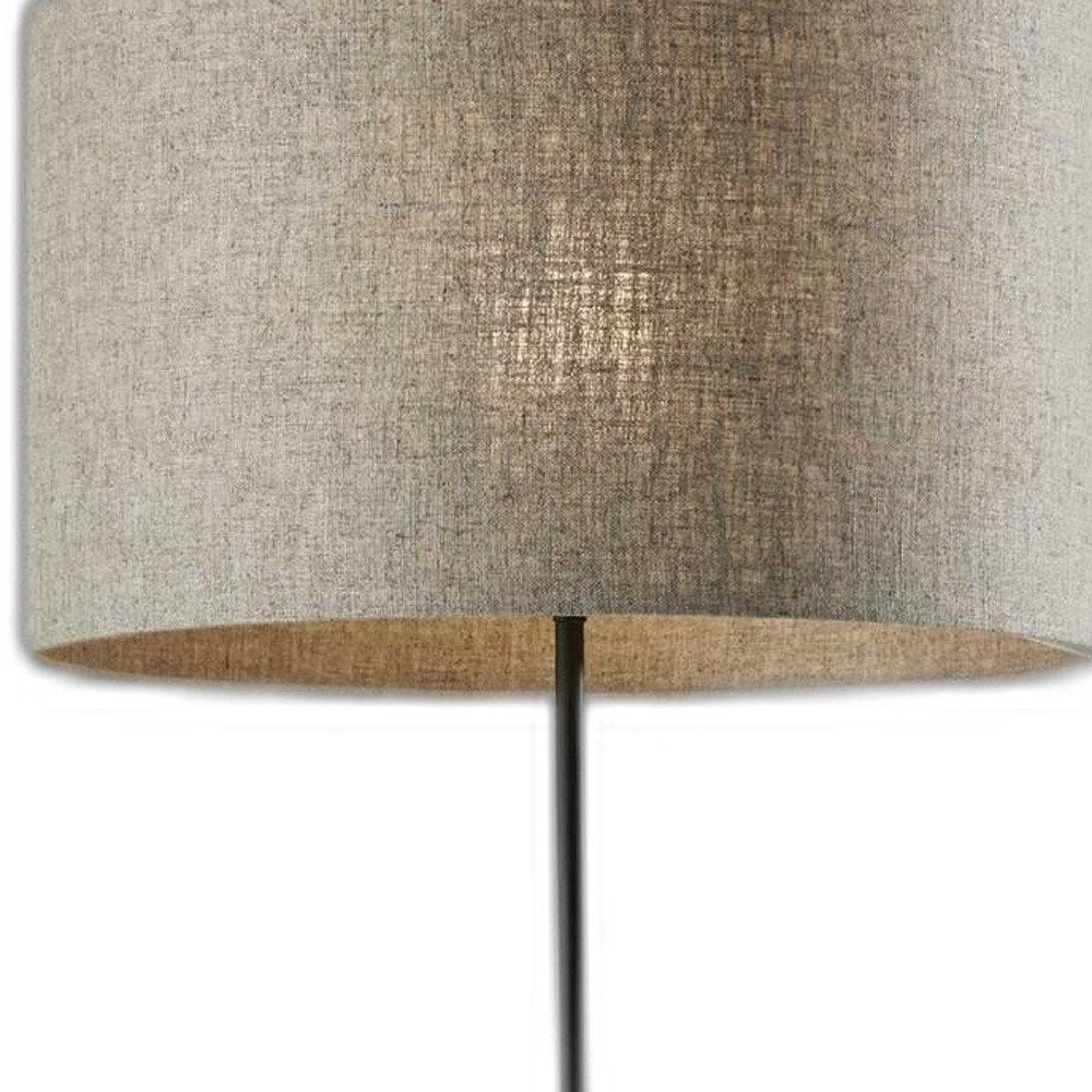 63" Beige And Black Floor Lamp With Beige Fabric Drum Shade