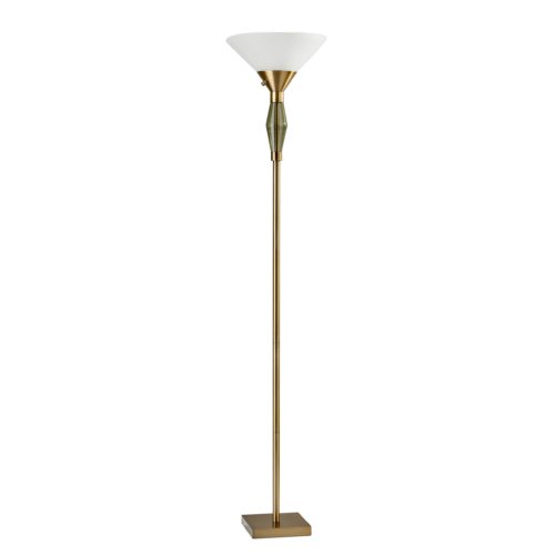 71" Brass Light Changing Torchiere Floor Lamp With White Fabric Cone Shade