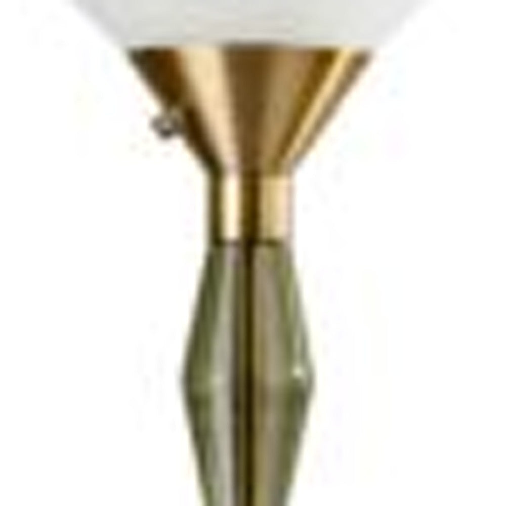 71" Brass Light Changing Torchiere Floor Lamp With White Fabric Cone Shade
