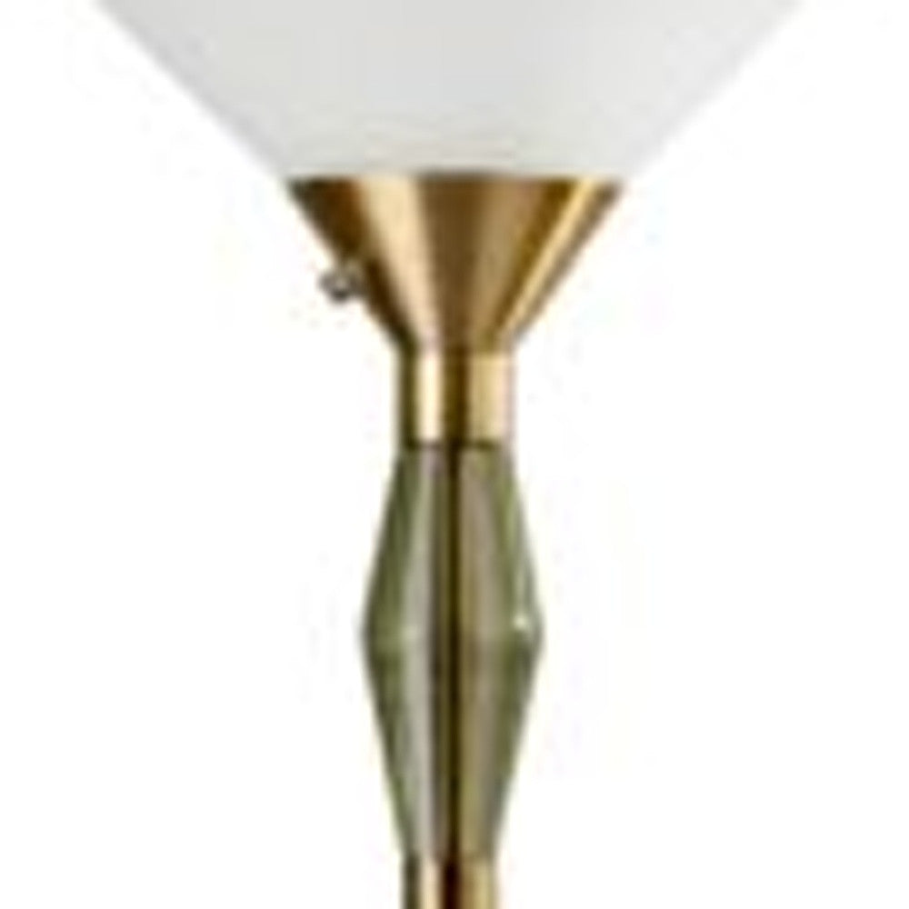 71" Brass Light Changing Torchiere Floor Lamp With White Fabric Cone Shade