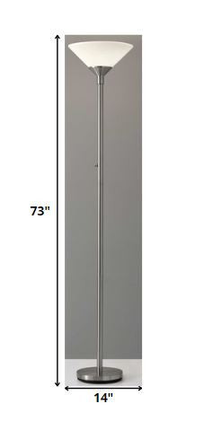 73" Silver Torchiere Floor Lamp With White Acrylic Cone Shade