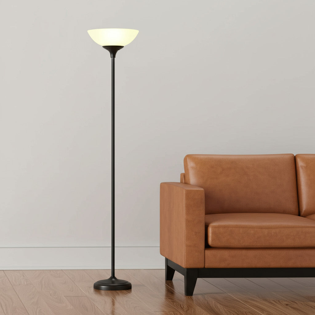 71" Brass With White Plastic Shade