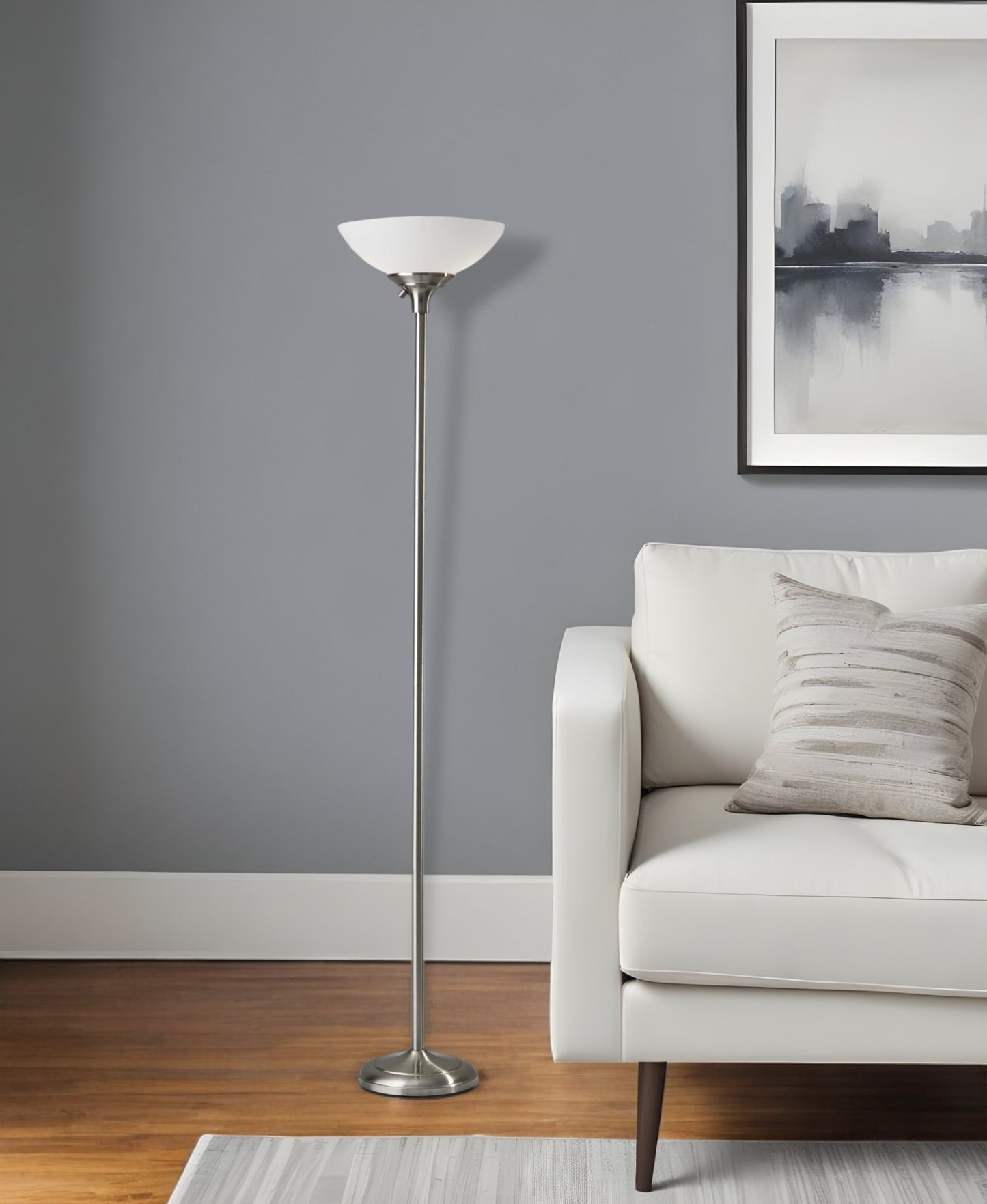 71" Brass With White Plastic Shade