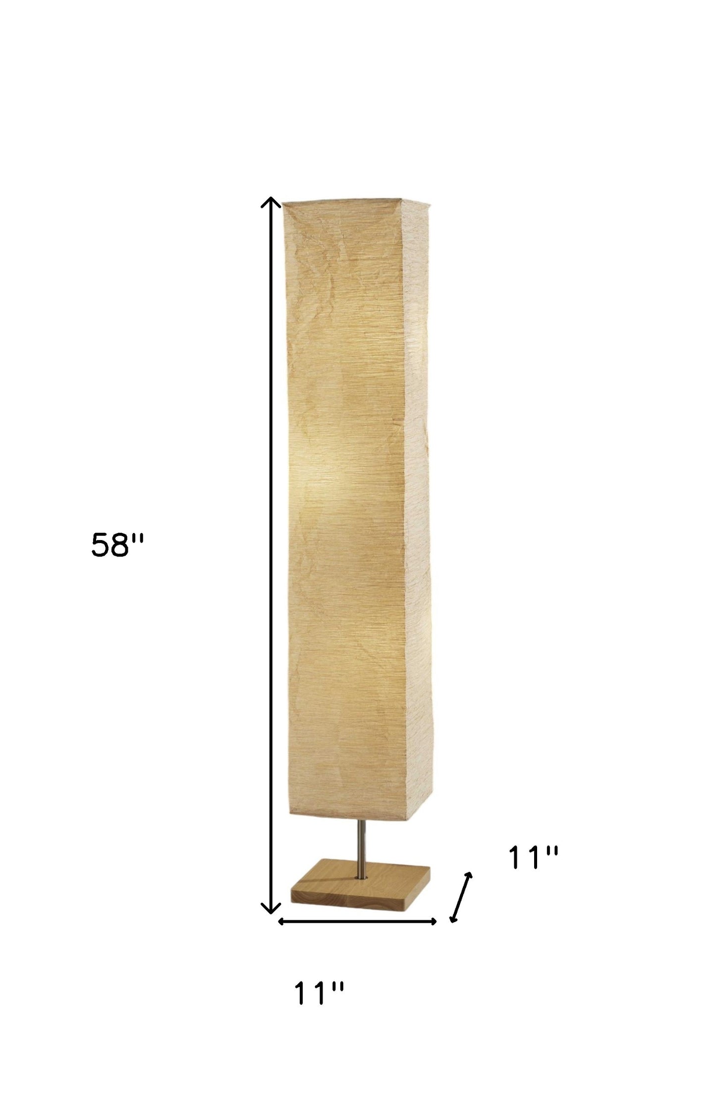 57" Brown And White Two Light Column Floor Lamp With White Paper Rectangular Shade