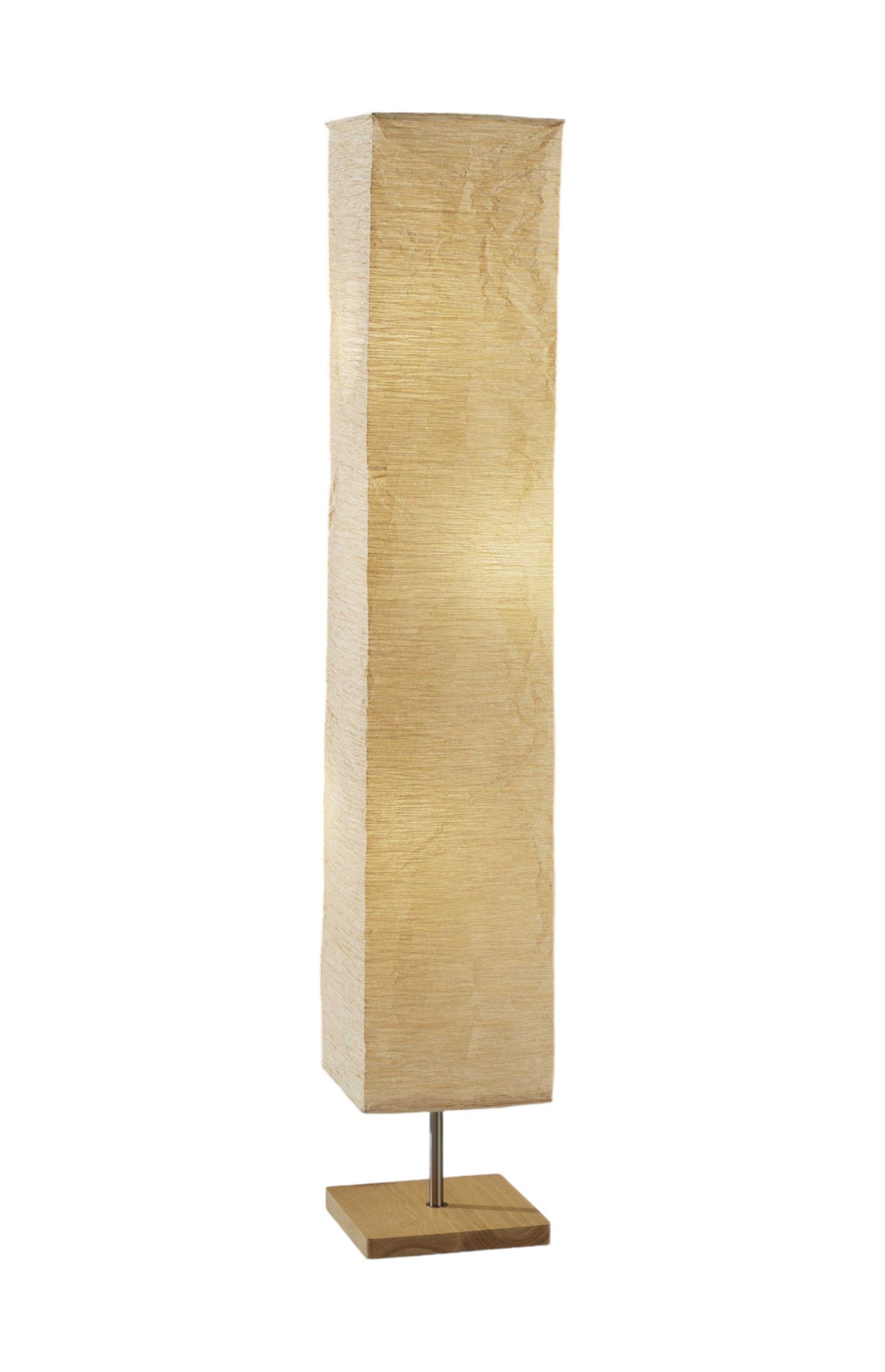 57" Brown And White Two Light Column Floor Lamp With White Paper Rectangular Shade