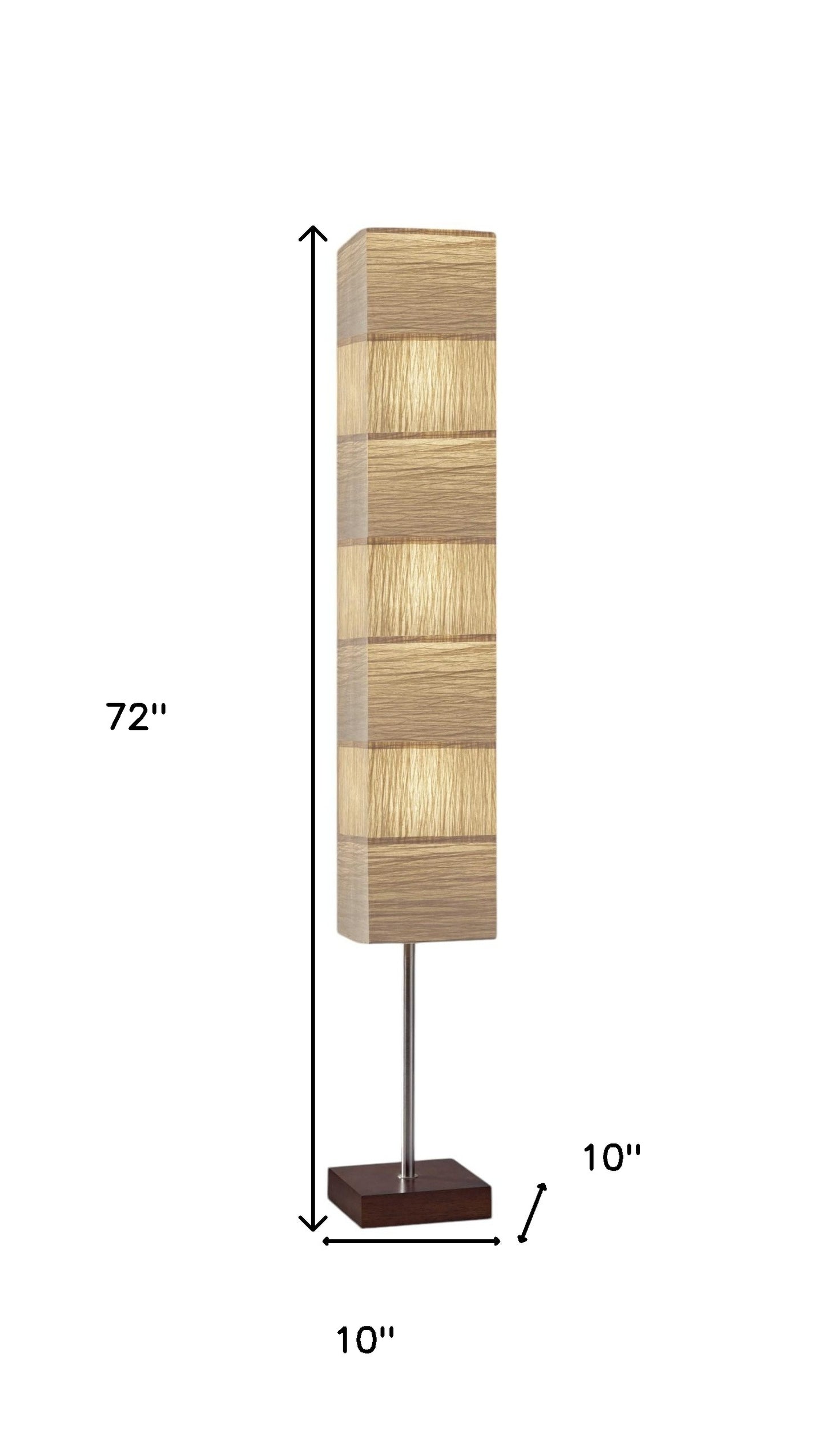 72" Brown And Silver Three Light Column Floor Lamp With Beige Paper Rectangular Shade