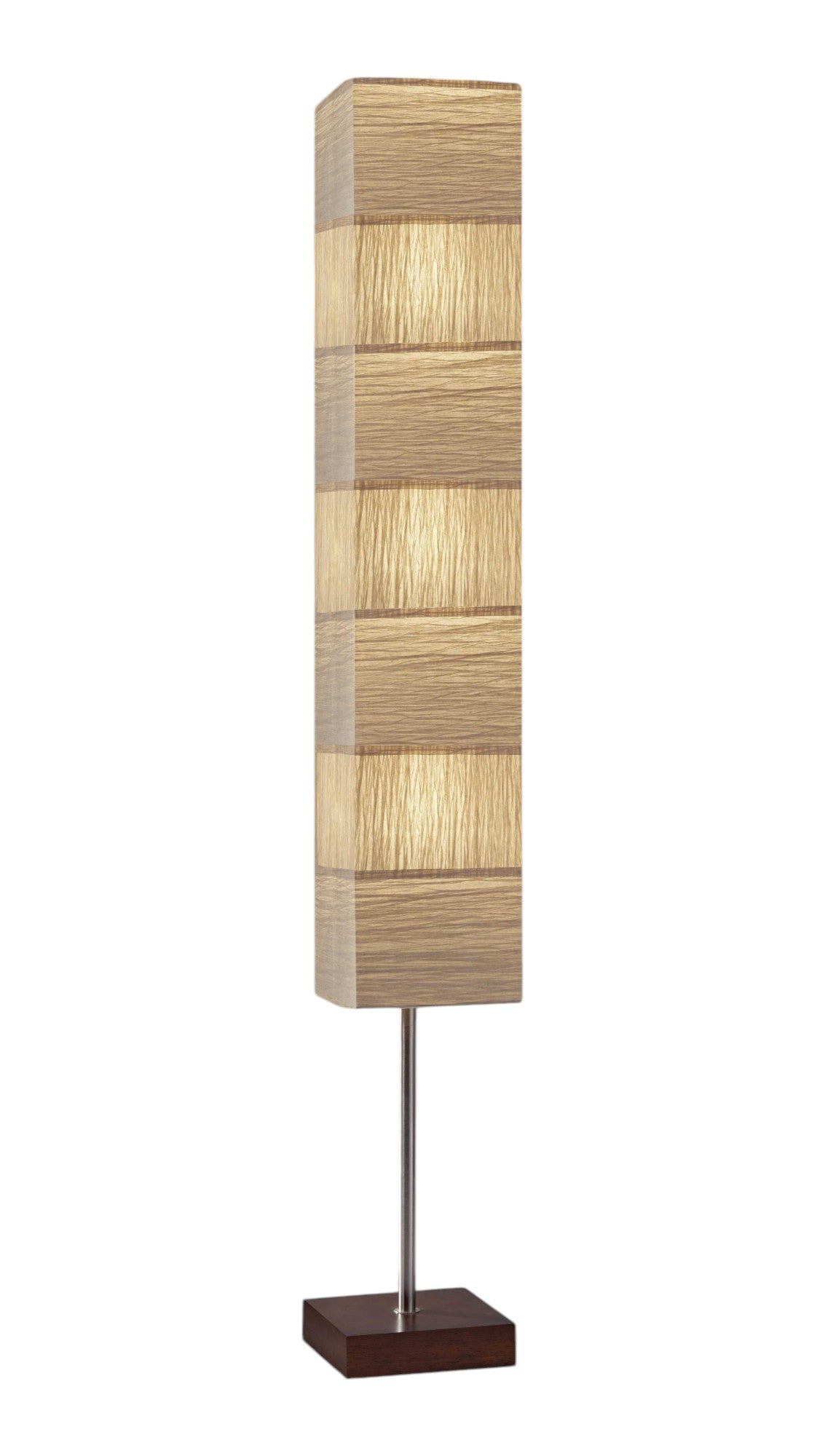 72" Brown And Silver Three Light Column Floor Lamp With Beige Paper Rectangular Shade
