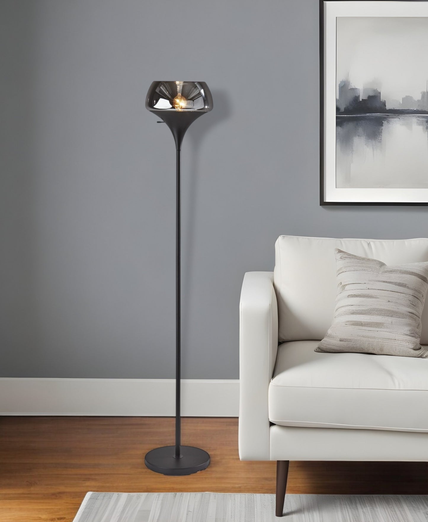70" Black With Black Glass Shade