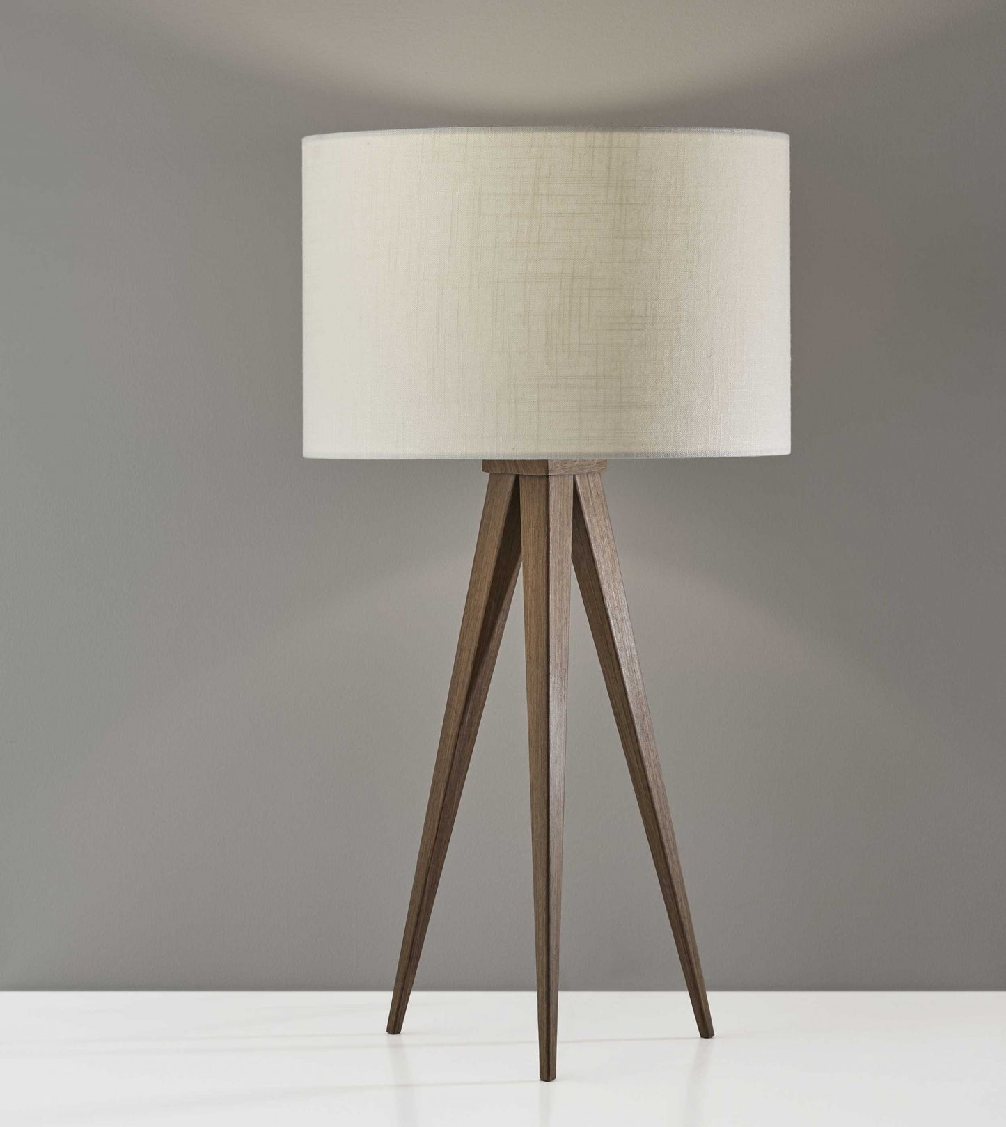 26" Brown And White Tripod Floor Lamp With Brown Linen Drum Shade