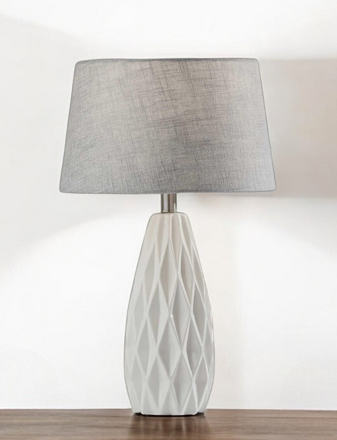 Set of Two 23" White Ceramic Bedside With Gray Drum Shade