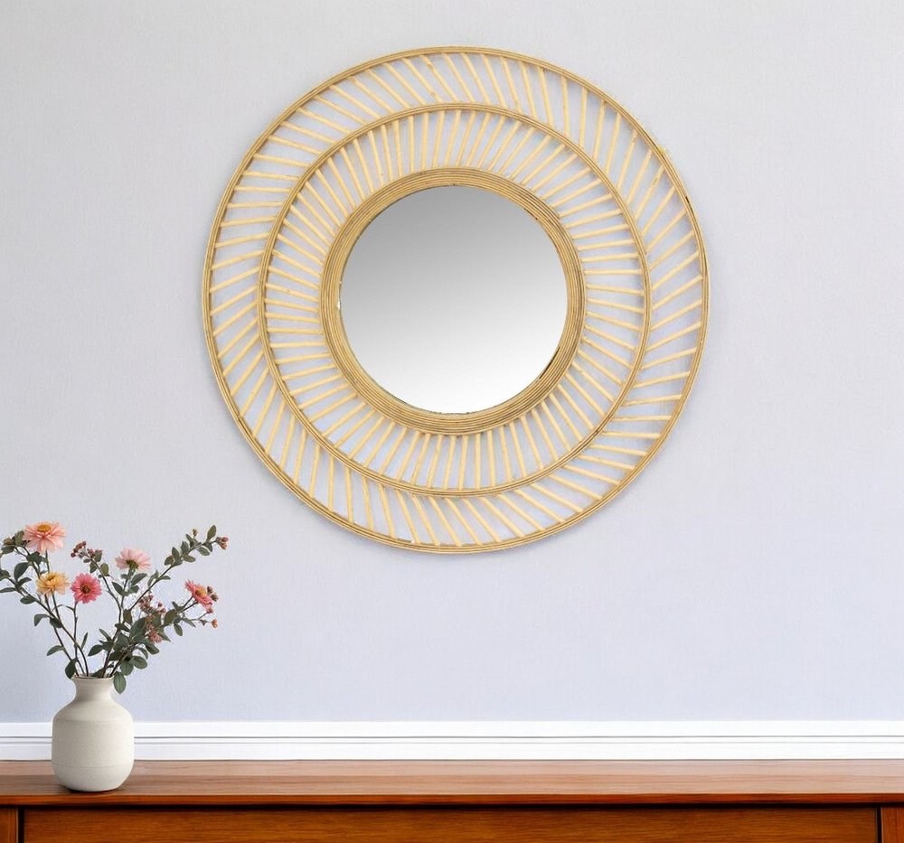 31.5 Boho Casual Woven Wicker Wall Mirror