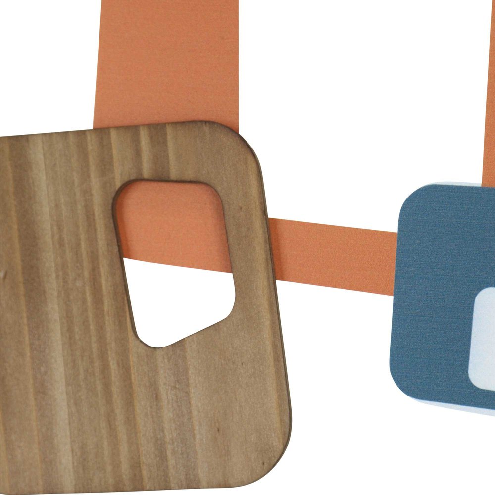 12" X 32" Blue Brown and Orange Abstract Geometric Wood Wall Decor