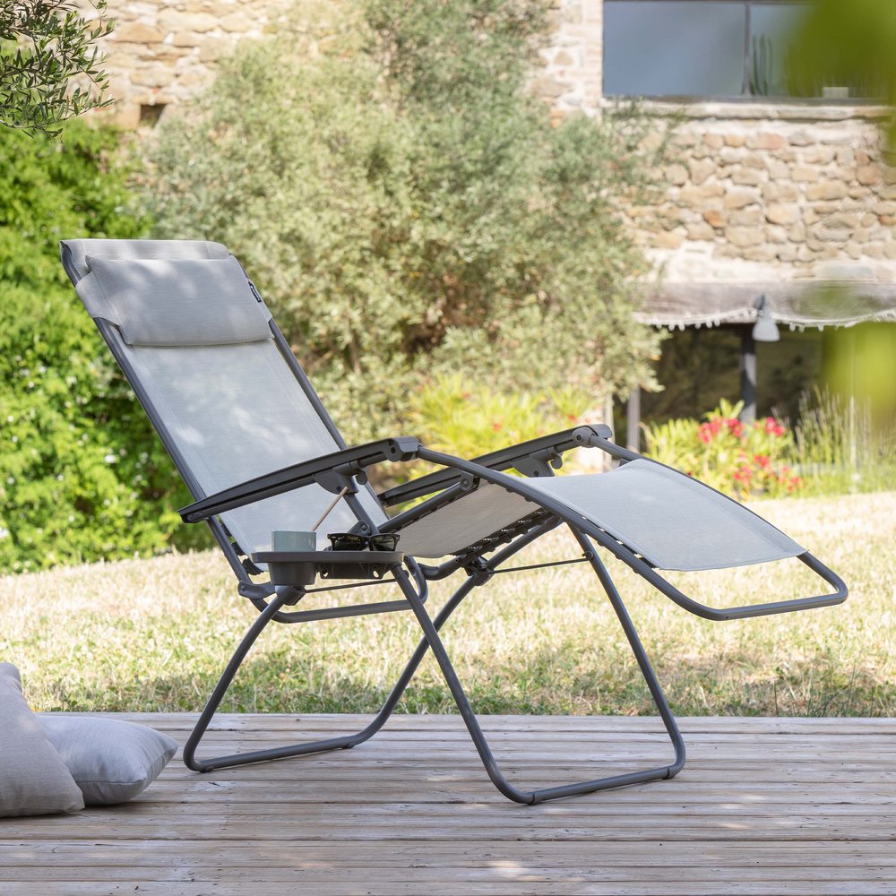 27" Blue Metal Outdoor Zero Gravity Chair with Blue Cushion
