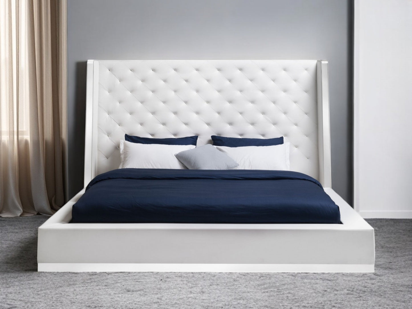 Black Tufted Faux Leather King Bed Frame