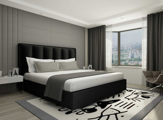 Black Tufted Velvet Upholstered Queen Bed Frame