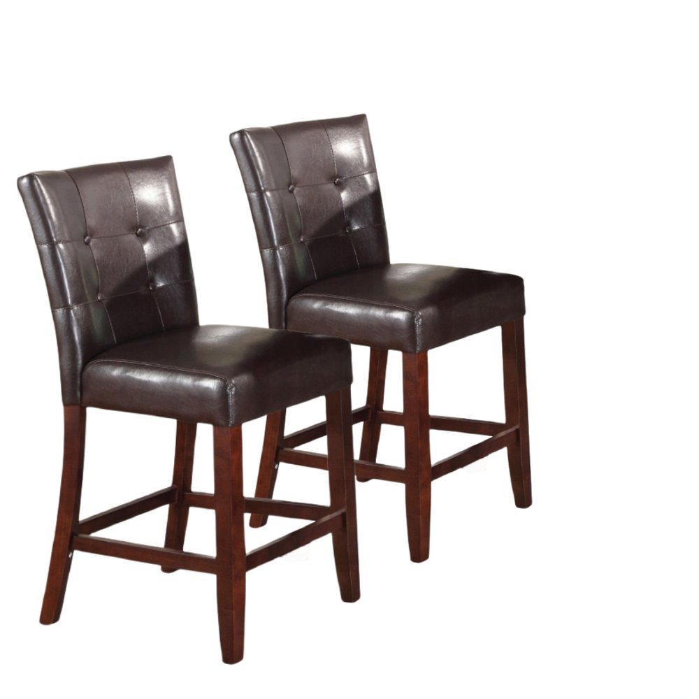 Set of Two 24" Espresso and Brown Faux Leather and Solid and Manufactured Wood Counter Height Bar Chairs