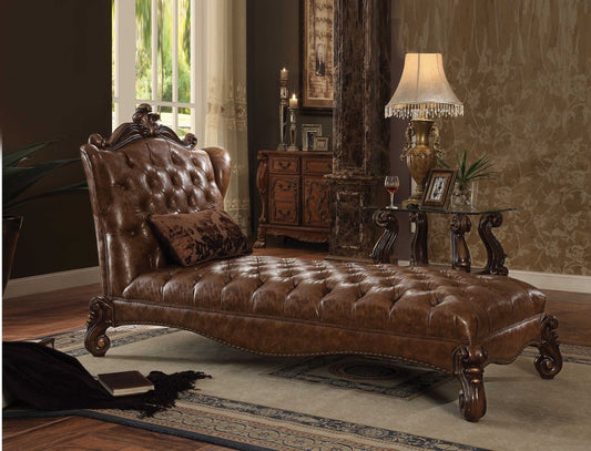 76" Brown and Dark Brown Faux Leather Tufted Lounge Chair And Toss Pillow