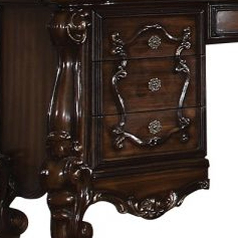 63" Brown Peninsula Vanity Desk With 7 Drawers