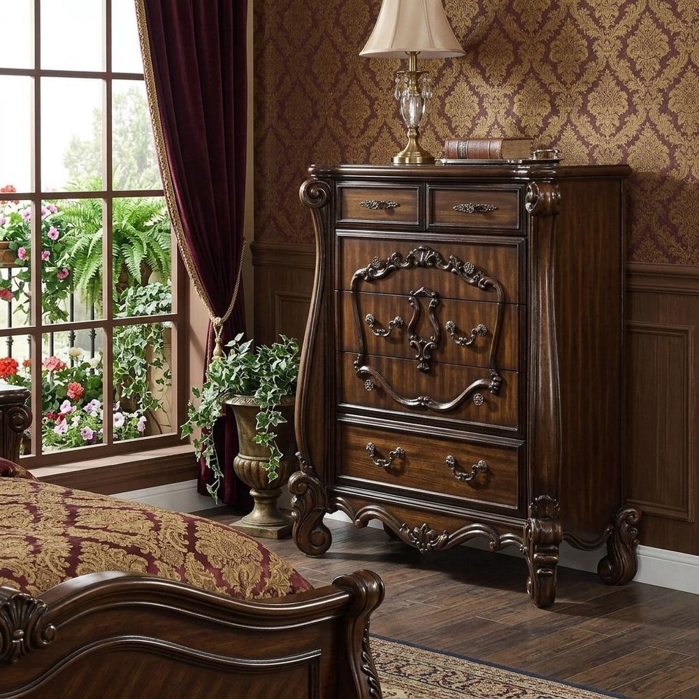 47" White Solid Wood Five Drawer Dresser