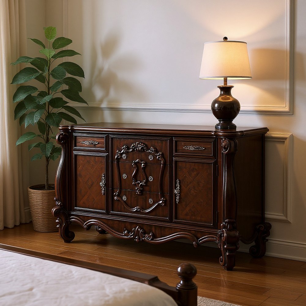 70" Bone White Solid Wood Six Drawer Combo Dresser