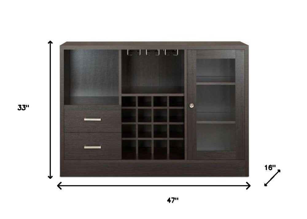 47" Espresso Solid Wood Frame With Five Shelves And Two Drawers